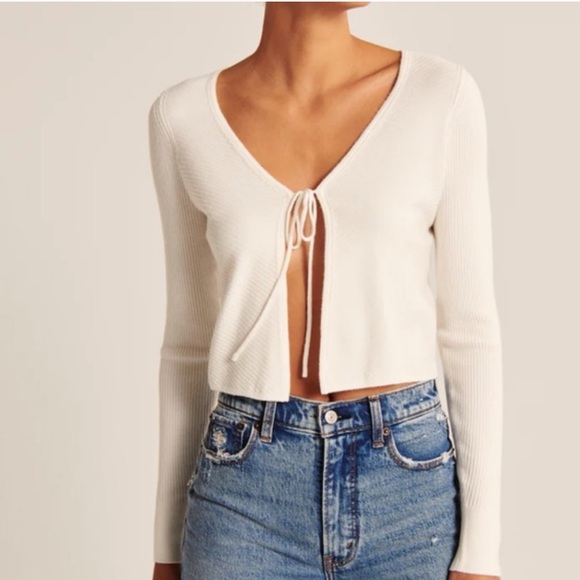 ABERCROMBIE AND FITCH BURNT ORANGE TIE FRONT LONG SLEEVE SWEATER/CARDIGAN XS - Picture 7 of 7